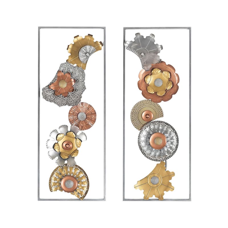 Adeco Metal Wall Decor with Frame Flowers Set of 2 Wall Art Sculptures