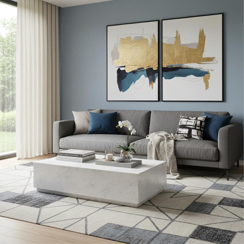 HomeRoots 55" White Genuine Marble Block Coffee Table - 55.00 in. x 15.00 in. x 32.00 in. - White