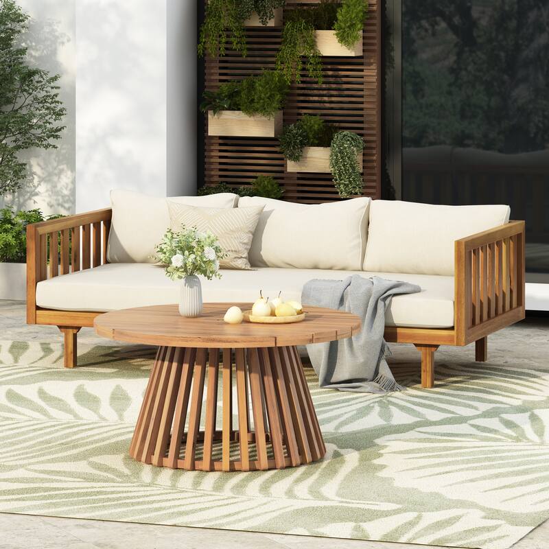 Christopher Knight Home - Claremont 3-Seater Daybed + Acacia Wood Table Patio Furniture Set