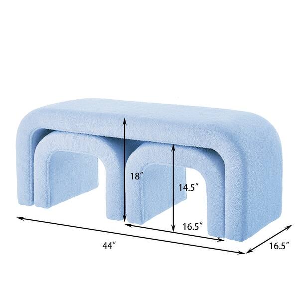 dimension image slide 1 of 3, Set of 3 U-Shaped Modern Bench Teddy Ottoman Bench, Small Sofa Footrest Extra Seating, 44+18 Inch Bench Bench & Ottoman