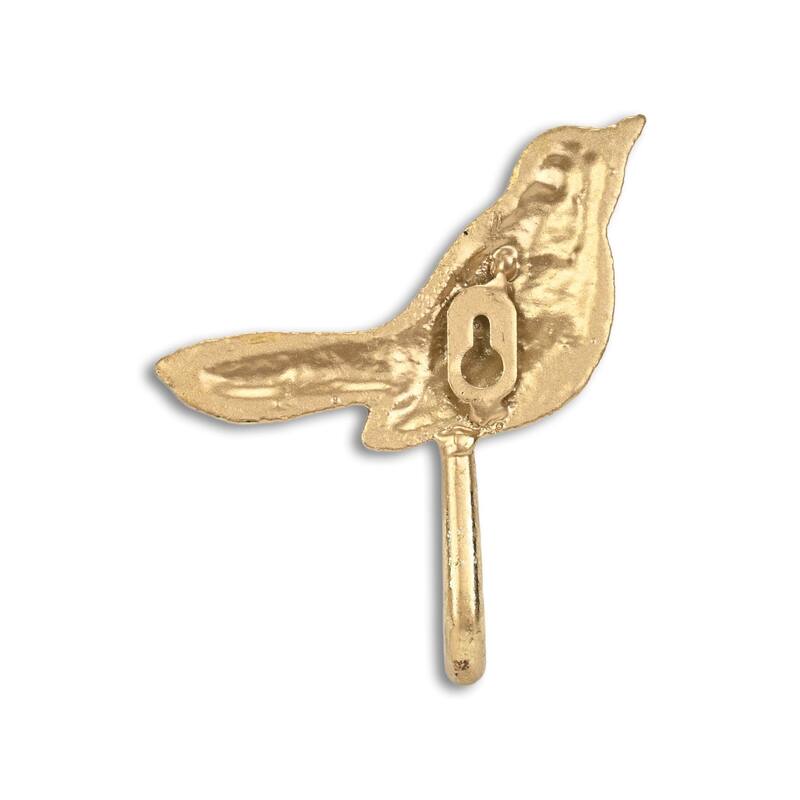 HomeRoots 5" Gold Cast Iron Bird Wall Hook - 4.5 in. x 5 in. x 1.5 in.