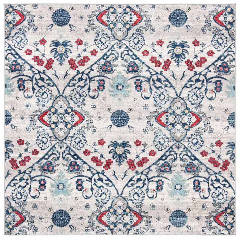 SAFAVIEH, Brentwood Alvara Traditional Oriental Rug - 6'7" Square - Navy/Grey