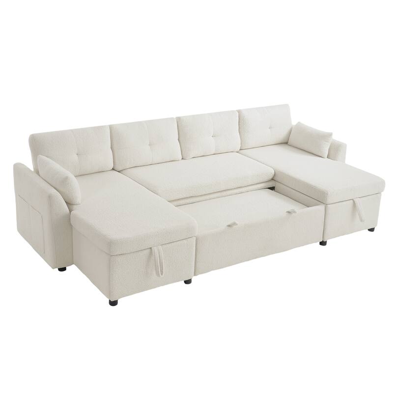 Oversized U-shaped Sectional Sofa with USB Ports, Dual Storage Chaise Lounges Sofa with Pull-out Bed Convertible Sleeper Sofa