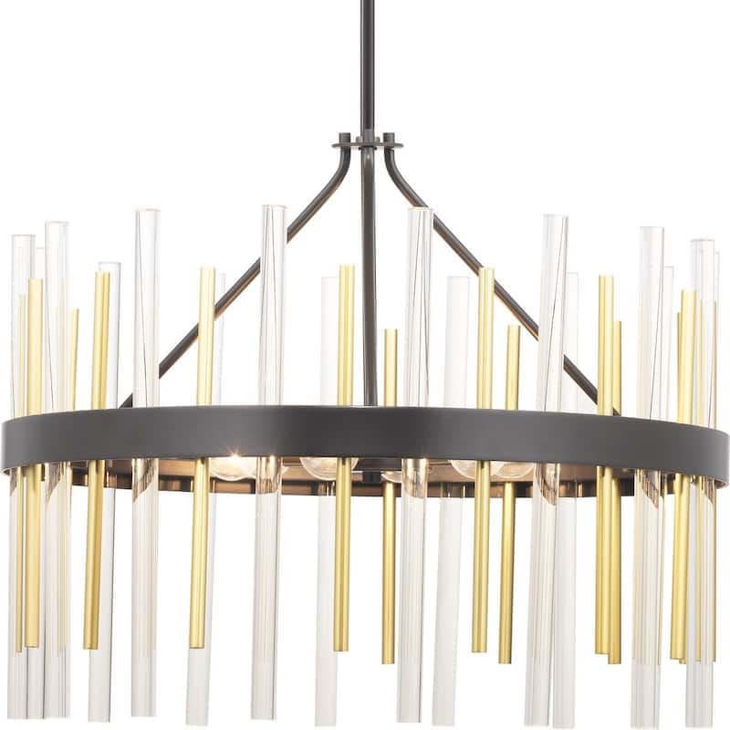 Orrizo Collection 6-Light Matte Black Clear Glass Luxe Chandelier Light - 8.380" x 26.250" x 26.500" - Black