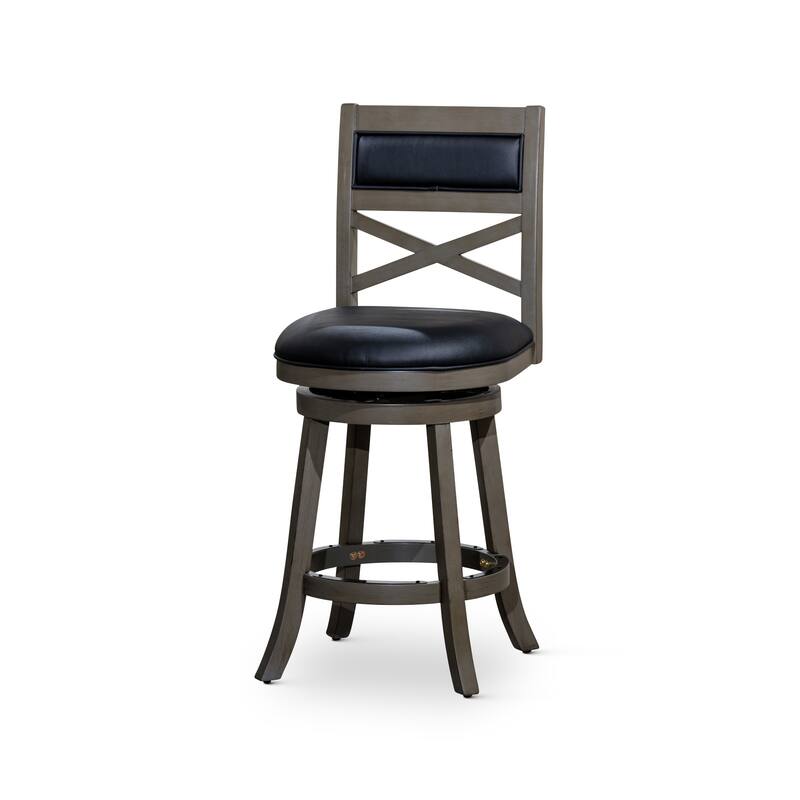 DTY Indoor Living Meeker X-Back Swivel Stool - Weathered Gray Finish/Black Bonded Leather - Counter Height - 23-28 in.