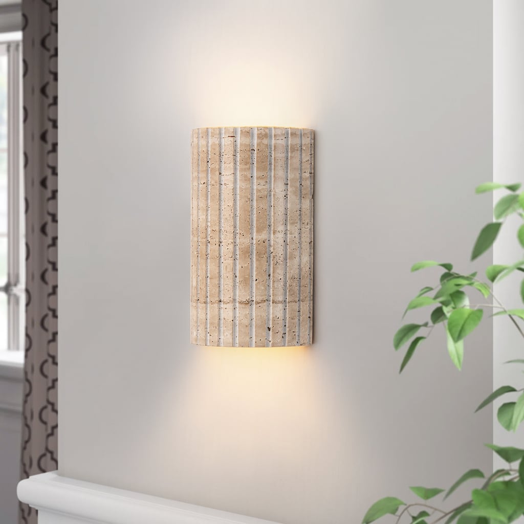 Travertine Dimmable LED Wall Sconce with Vertical Grooved Design