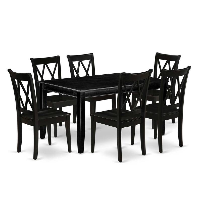HomeStock 7-Pc Rectangle Black Finish Solid Wood Top Dining Table with 6-Chairs