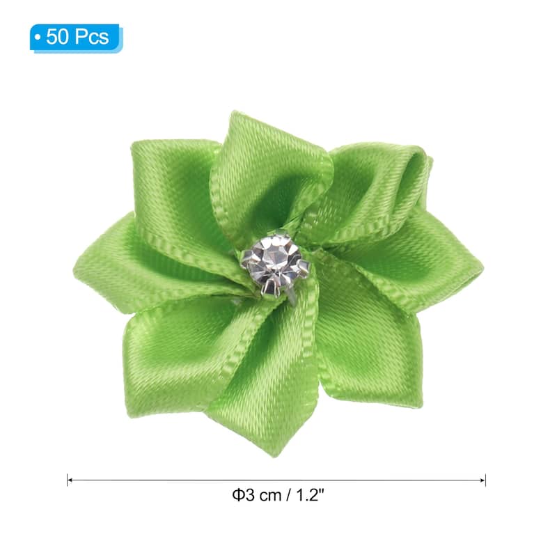 50Pcs Small Ribbon Flowers Satin Ribbon Flowers Mini Fabric Flower - 3cm - Grass Green
