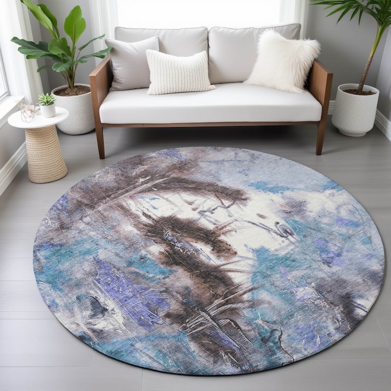 Machine Washable Indoor/Outdoor Modern Artistry Chantille Rug