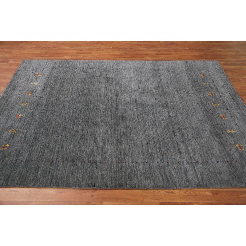 Hand Knotted Oriental 100% Wool Carpet Tribal Animal Pictorial Greys & Charcoal Gabbeh Area Rug - 7' 6'' X 5' 5''
