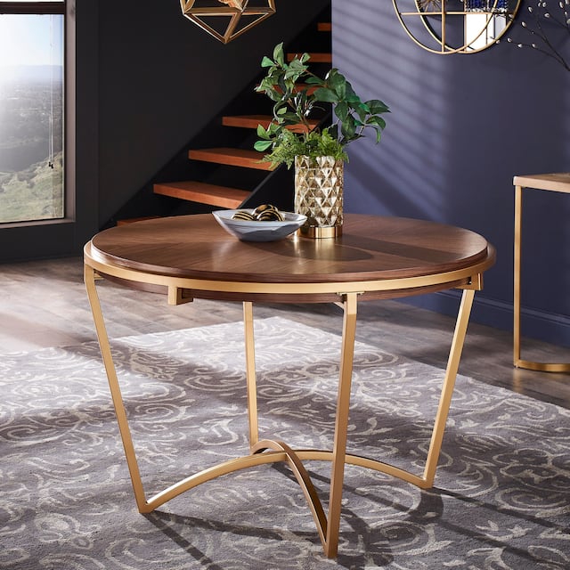 Marlee Natural Finish Dining Table With Gold Metal Base by iNSPIRE Q Modern
