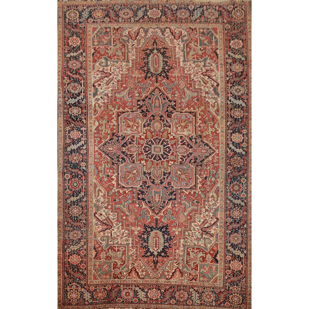 Hand Knotted Oriental 100% Wool Carpet Traditional Medallion Oranges & Rust Heriz (serapi) Area Rug - 12' 11'' X 8' 11''