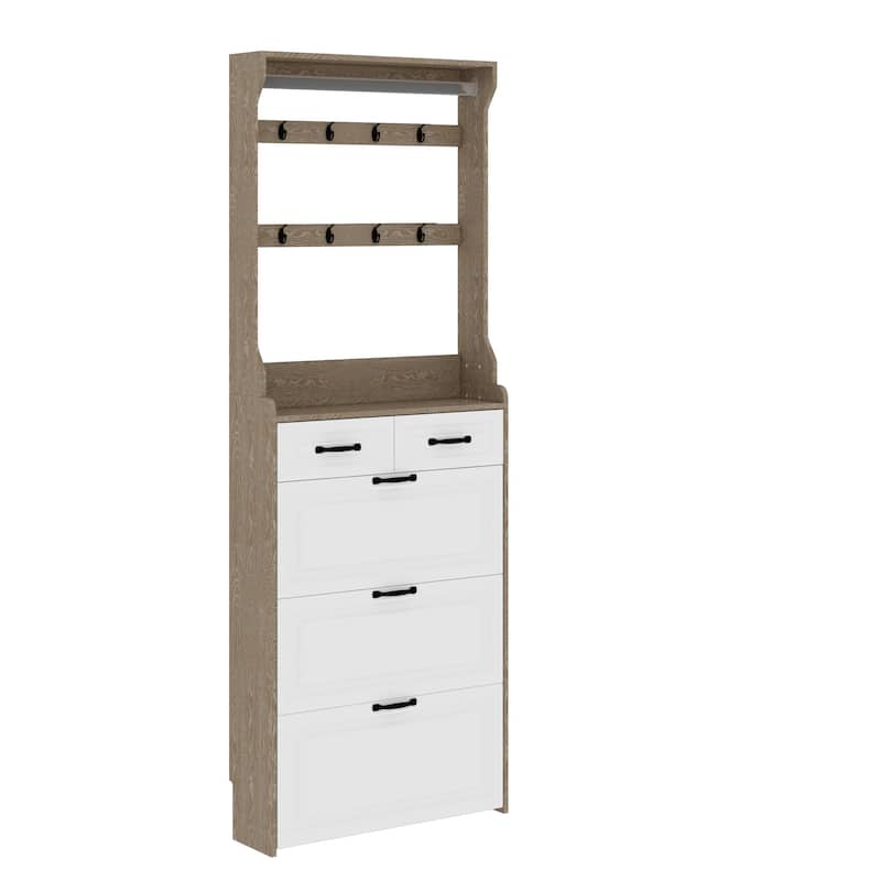 Entryway Shoe Cabinet with Hooks-3 Flip Drawers-Up to 12 Pairs of Shoe