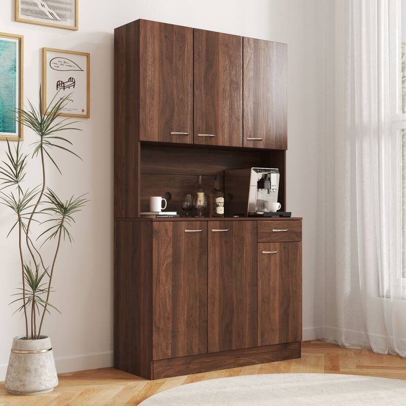 GDFStudio - Toston Modern 70.87" Tall Wardrobe & Kitchen Cabinet with Doors, Drawer, and Open Shelf