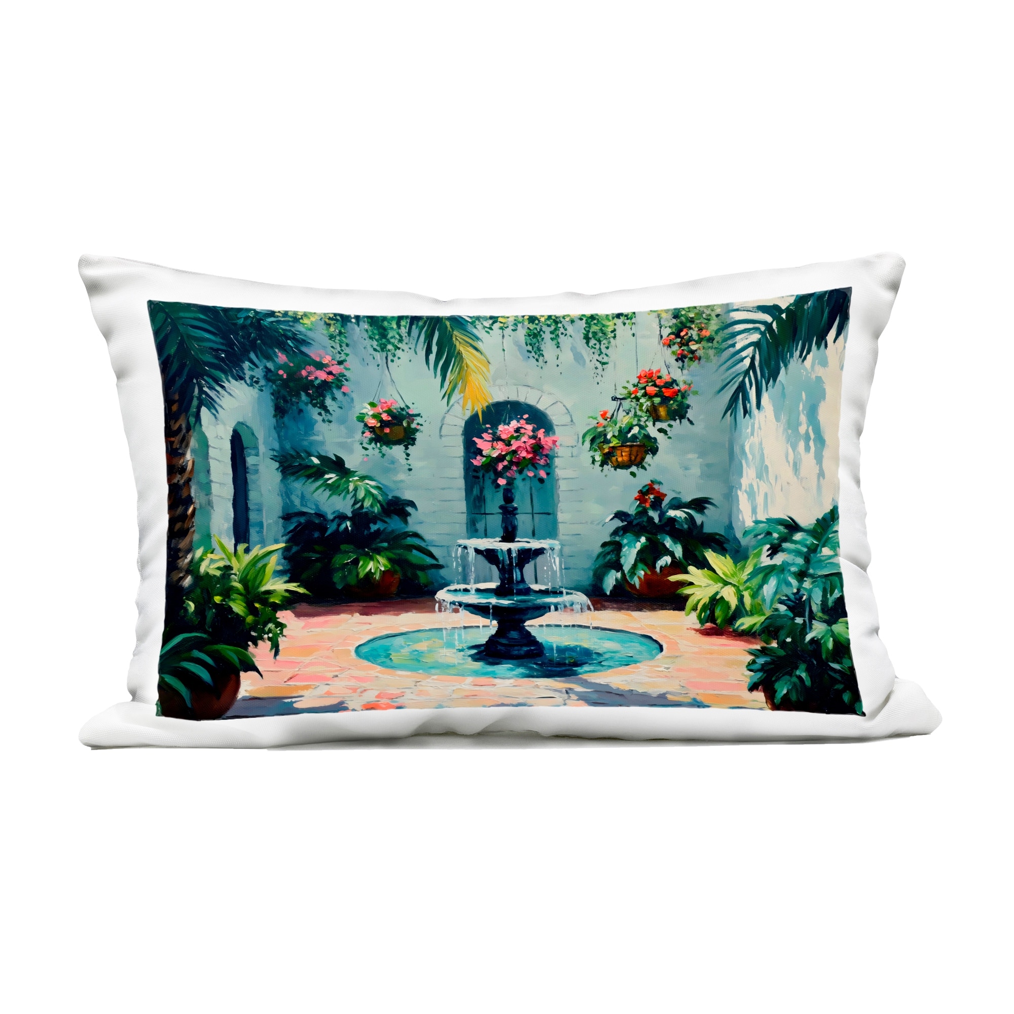 Stupell Floral Fountain Courtyard Decorative Printed Outdoor Throw Pillow Design by Franklyn Gregory