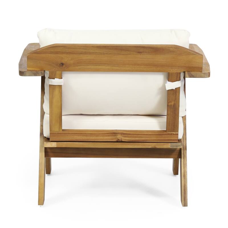Set of 2 Outdoor Patio Acacia Wood Club Armchairs with Thick Cushions - 2-Piece