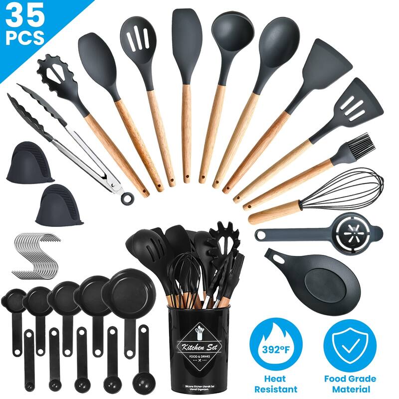 Silicone Stainless Steel 35-Piece Kitchen Utensil Set with Heat Resistant Handles