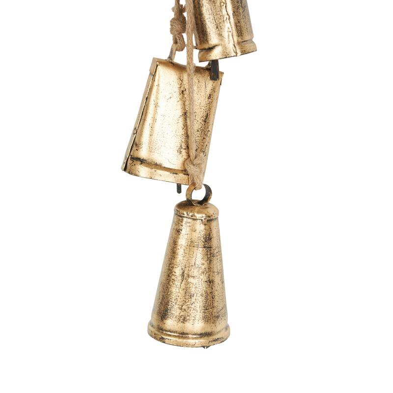 Metal Cascading Cluster Indoor Outdoor Decorative Cow Bells with Jute Hanging Rope - Gold or Black - Roche River Decor