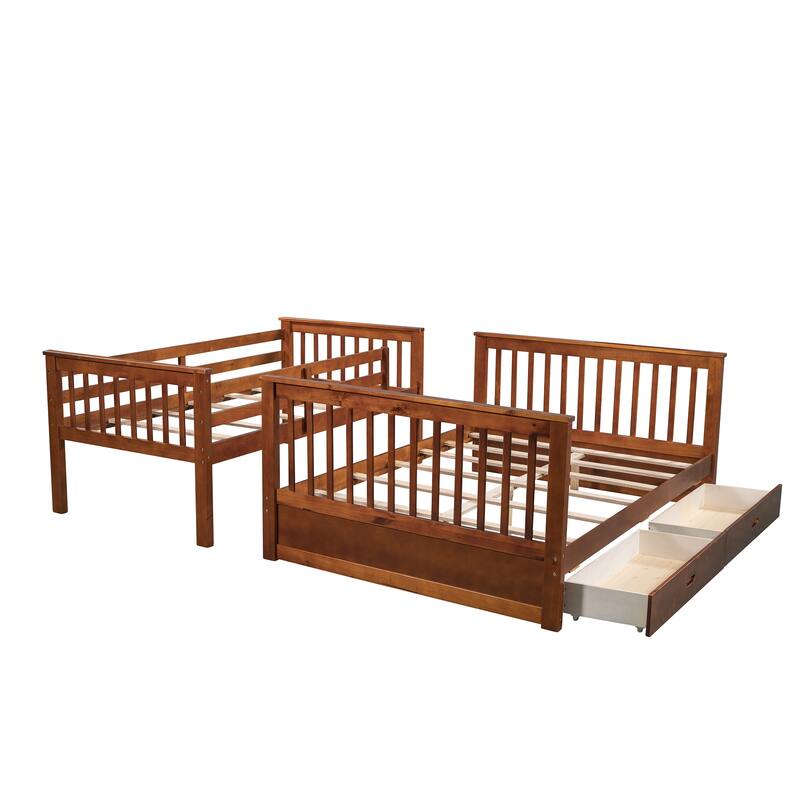 TwinOverFull Solid Pine Wood Bunk Bed with Ladders and Two Storage