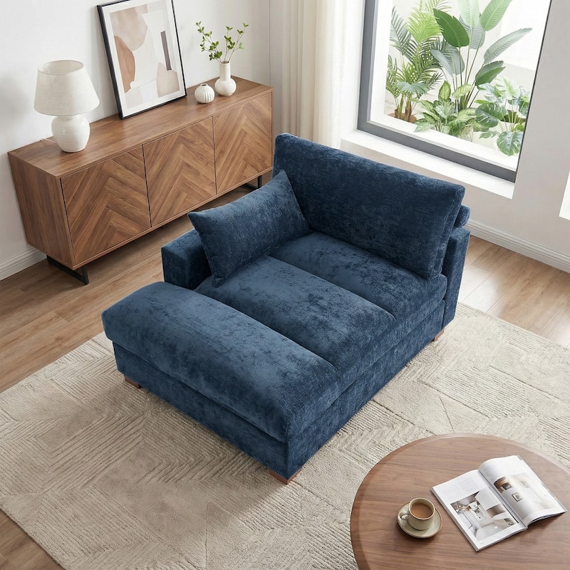 Mid-Century Chenille Adjustable Headrest Chaise Lounge Sofa