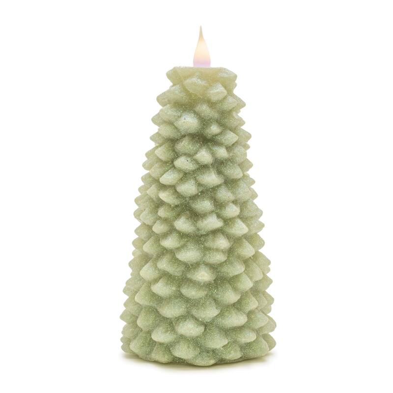 LED Lighted Pine Tree Glittered Christmas Candles - 8" - Green