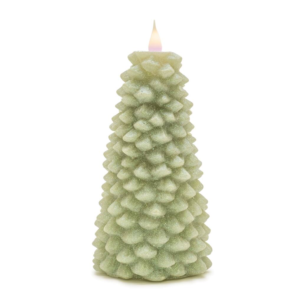 LED Lighted Pine Tree Glittered Christmas Candles - 8" - Green