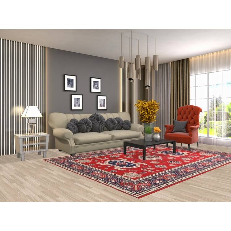 Red Kazak Area Rug Hand-Knotted Wool Carpet - 6'8" x 9'3"
