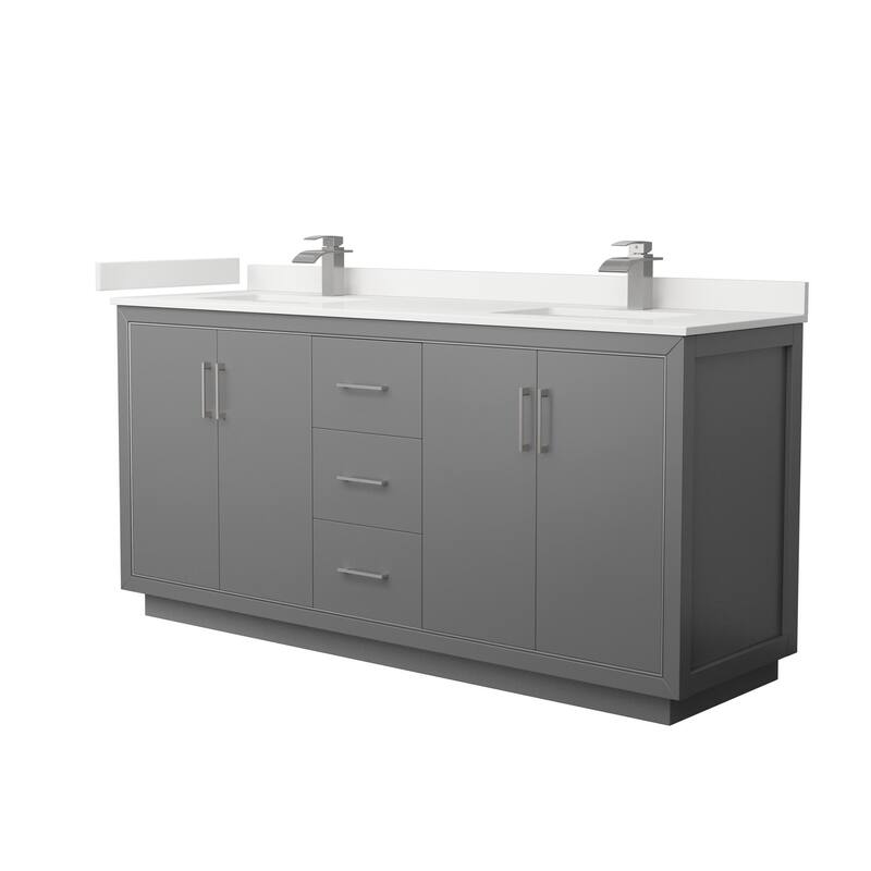 Wyndham Collection WCF111172D-QTZ-UNSMXX Icon 72" Free Standing Double - Dark Gray / White Quartz Top / Brushed Nickel