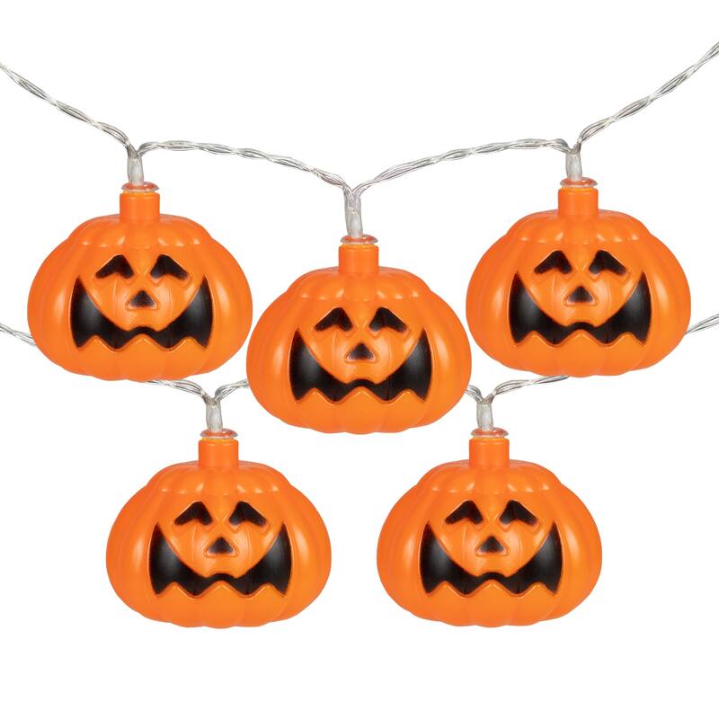 10ct LED Jack-O-Lantern Halloween Light Set 3' white Lights Clear Wire