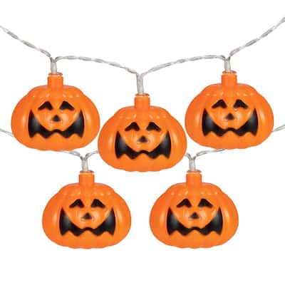 10ct LED Jack-O-Lantern Halloween Light Set 3' white Lights Clear Wire