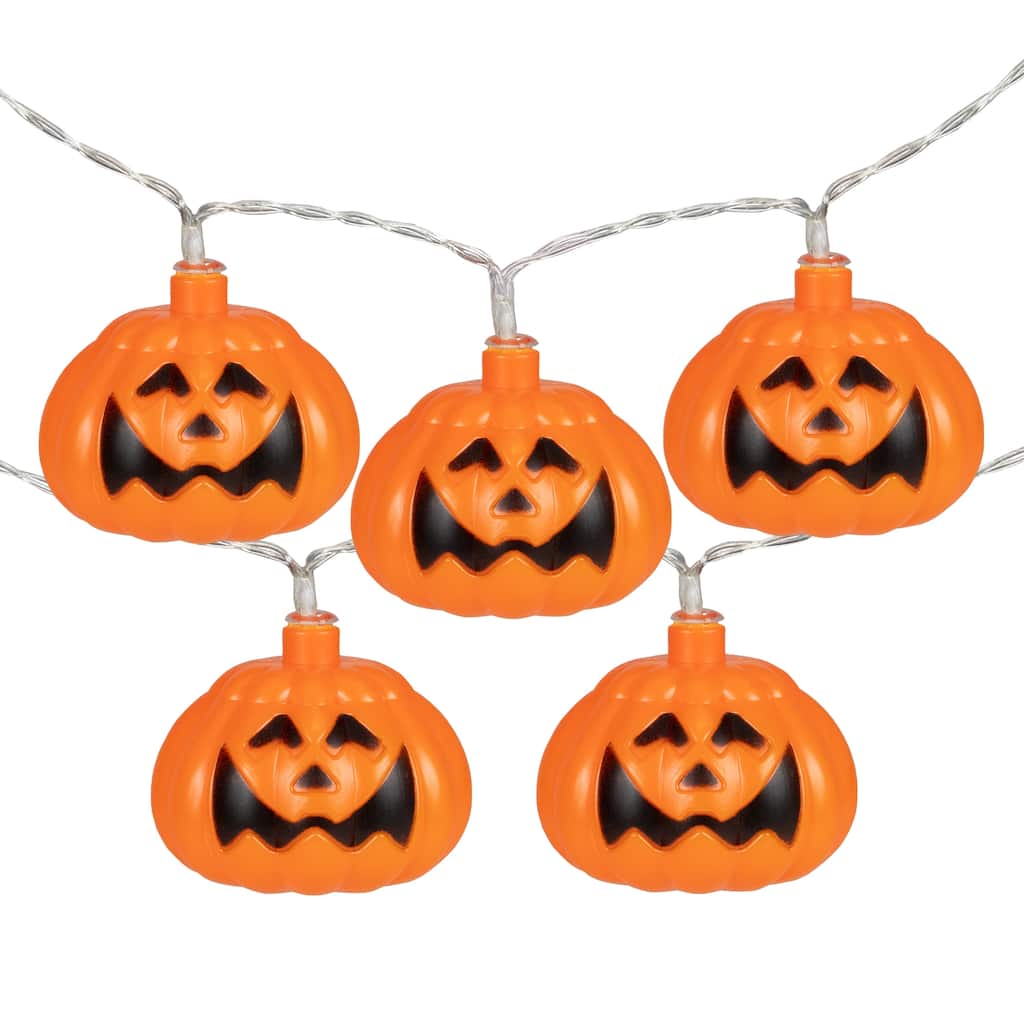 10ct LED Jack-O-Lantern Halloween Light Set 3' white Lights Clear Wire