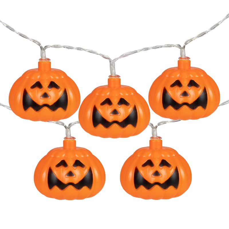 10-Count LED Jack-O-Lantern Halloween Light Set - 3' Warm White Lights Clear Wire