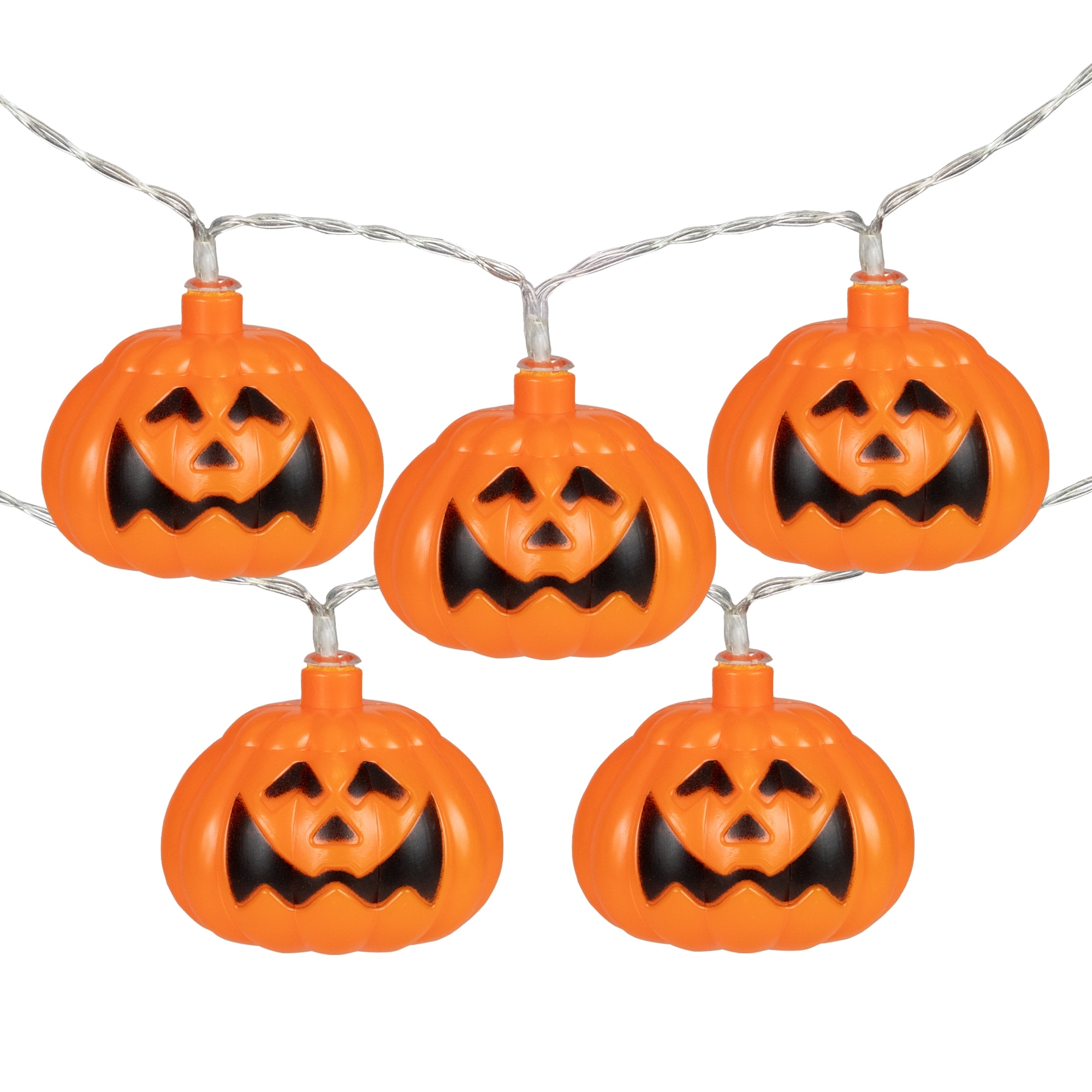10-Count LED Jack-O-Lantern Halloween Light Set - 3' Warm White Lights Clear Wire