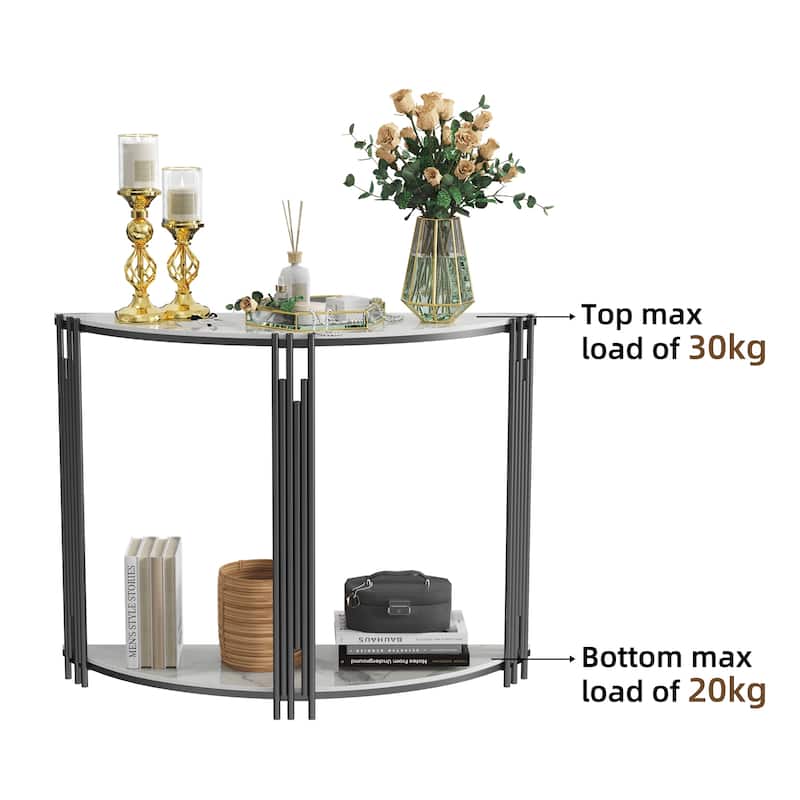 40 Inch Half Moon Console Table Sintered Stone-top Table for Entryway - 39.4x30.7 inch