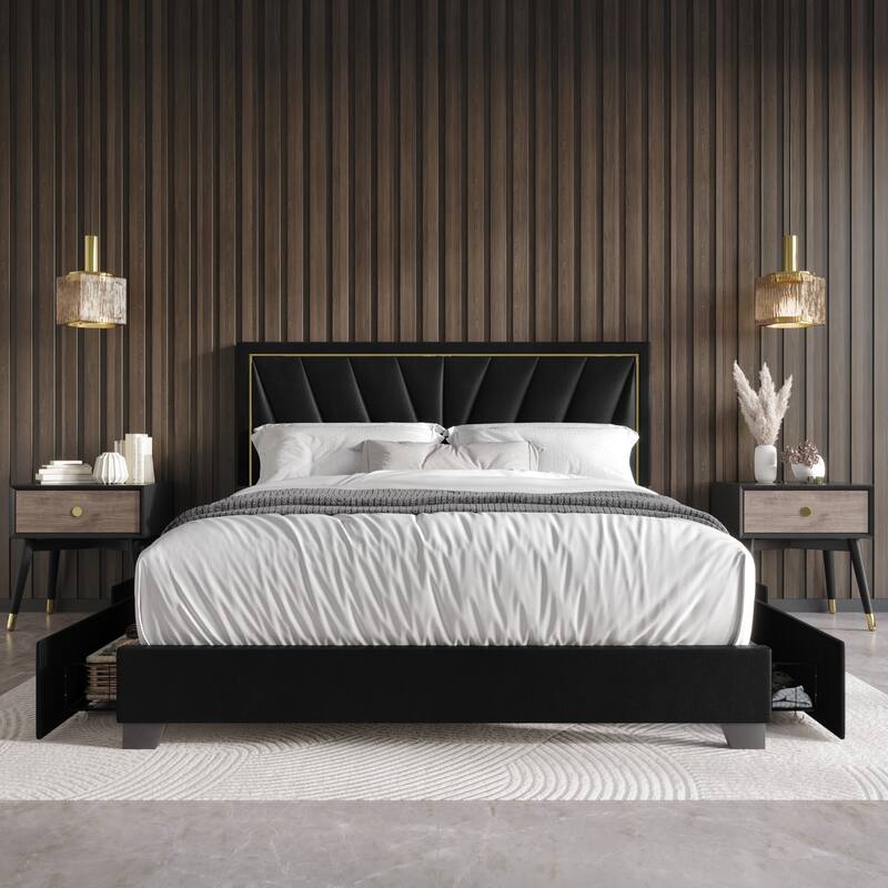 Valdez Upholstered Storage Platform Bed - Black - Queen