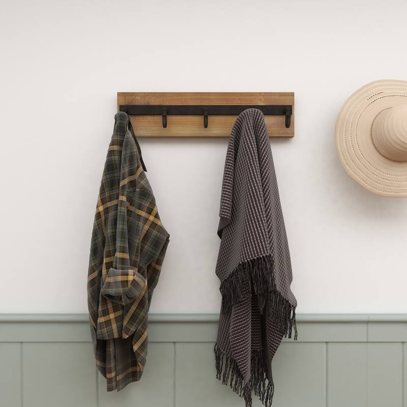 Gold Wooden 6 Hangers Wall Hook - 24 x 4 x 6