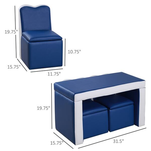 dimension image slide 0 of 2, Qaba Kids Sofa 2-in-1 Multi-Functional Table Chair Set 2 Seat Couch Storage Box Soft Sturdy