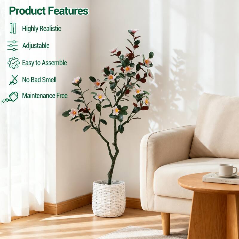 Artificial Magnolia Tree, Realistic Faux Plants in Pot for Home Office Decor