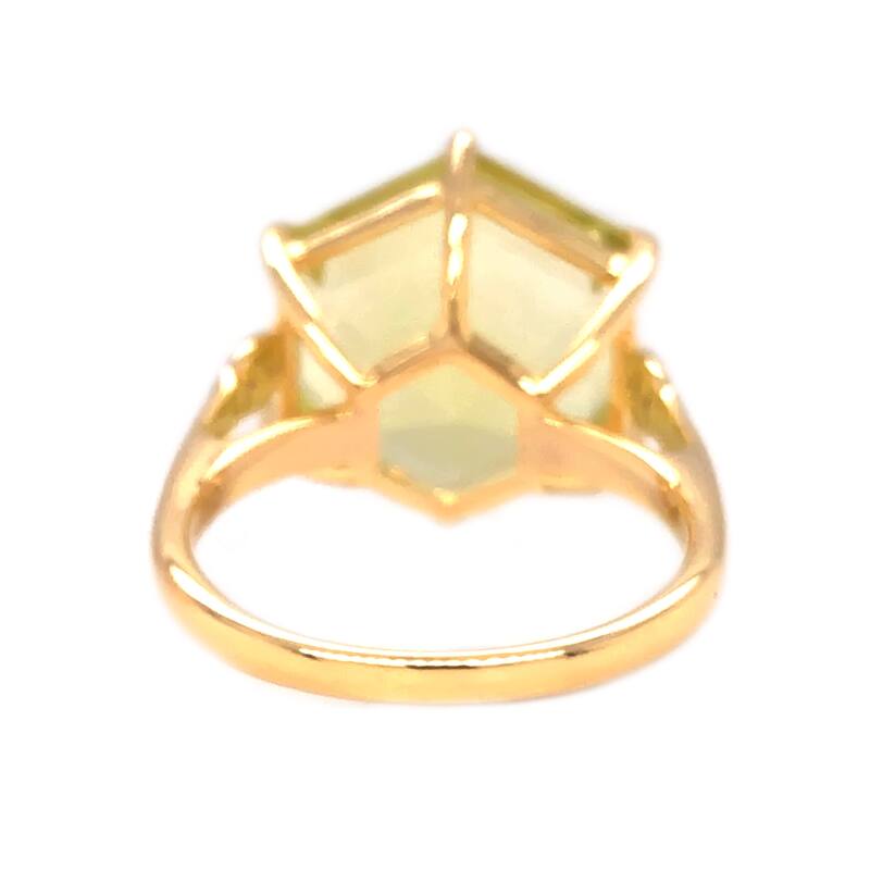 18K Yellow Gold Over Sterling Silver Lemon Quartz, White Natural Zircon Ring