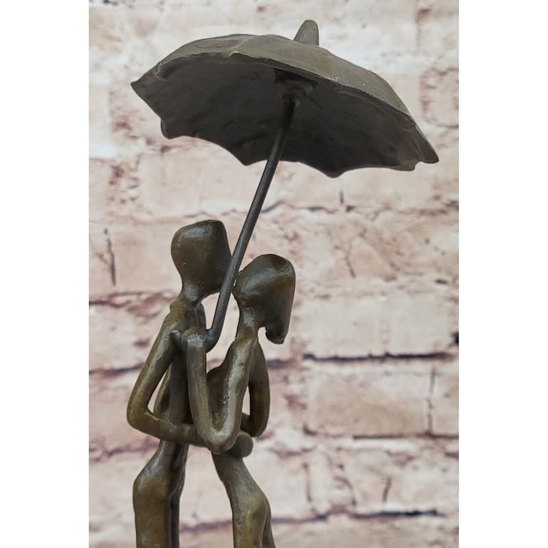 Lovers Romantic Kiss Under Umbrella Abstract Bronze Sculpture Figurine Original Art