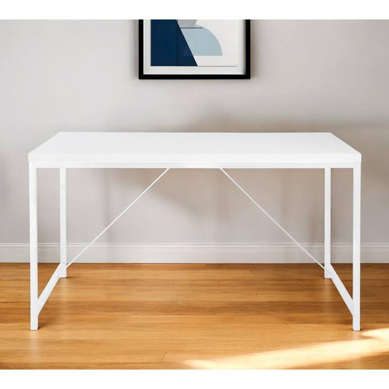 HomeRoots 47" White Wood and Stainless Steel Writing Desk - White