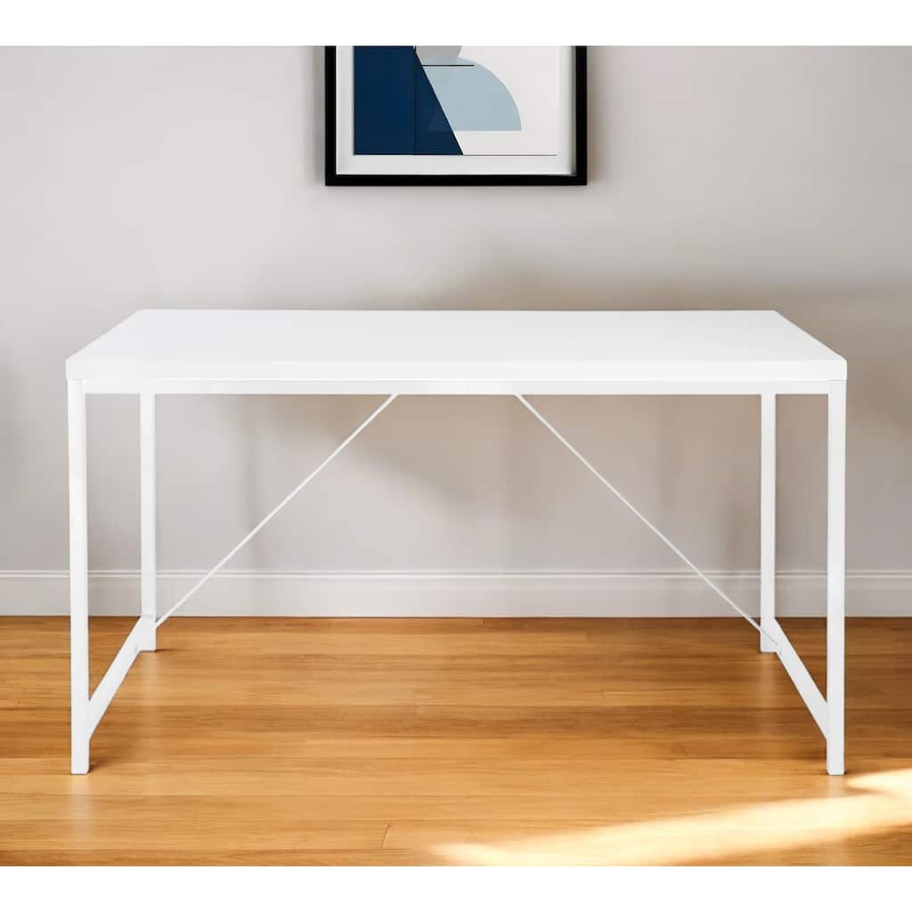 HomeRoots 47" White Wood and Stainless Steel Writing Desk