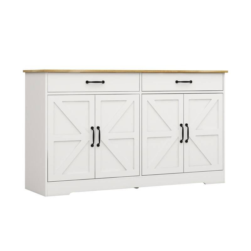 55.91" Farmhouse Style Sideboard Buffet Cabinet,Storage Cabinet with 2 Drawers and 4 Doors