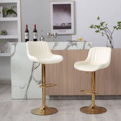 2 Pcs Velvet Adjustable Bar Stools Armless Swivel Dining Chair