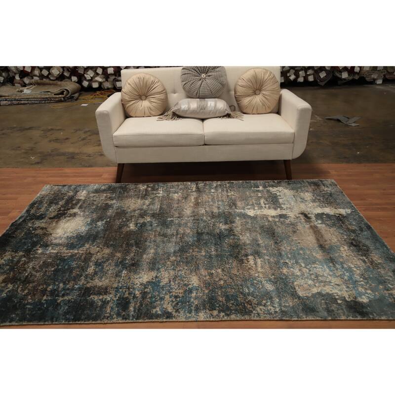 Hand Knotted Oriental Viscose Silk Carpet Modern All-Over Multi-Colored Abstract Area Rug - 7' 10'' X 5' 0''