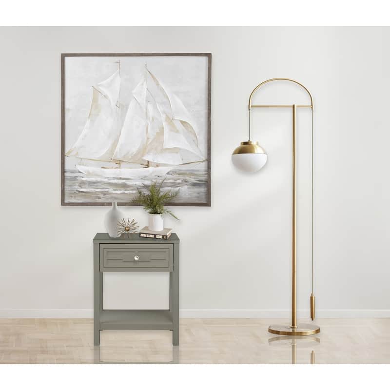 Wooden End Side Table Nightstand with Glass Top and Drawer
