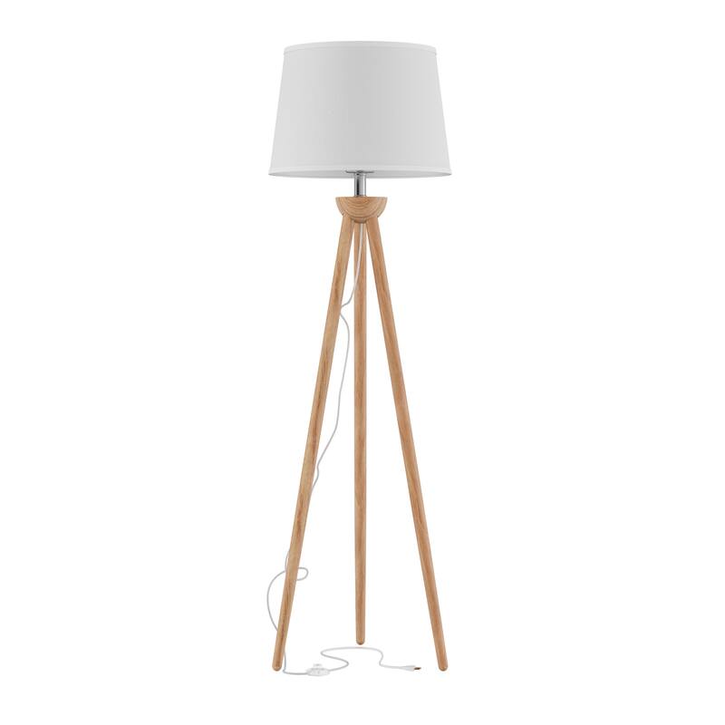 Lavish Home Tripod Floor Lamp with LED Bulb and Natural Oak Wood Base