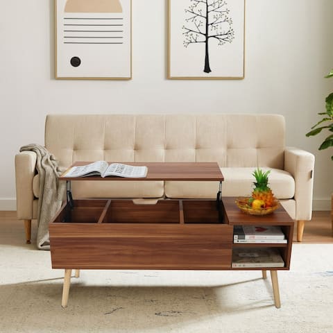 Lordear Liftable Table Top Coffee Table with Solid Wood Legs Support