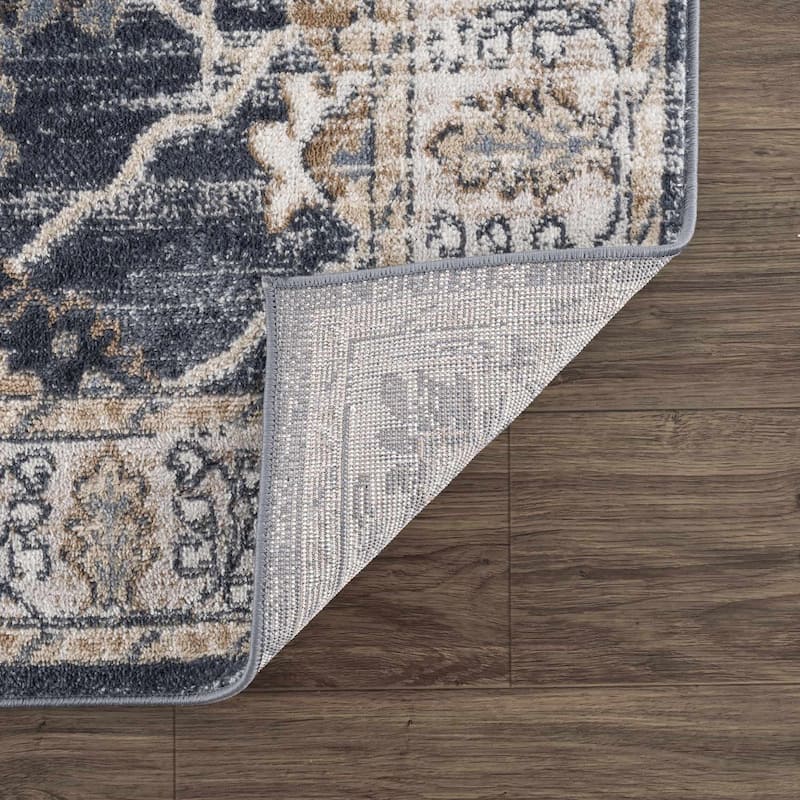 Hauteloom Scalby Hallway, Kitchen Runner Rug - Denim, Cream, Peach - 2'7" x 10'