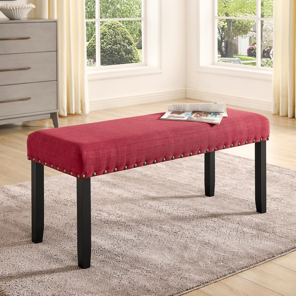 Roundhill Furniture Biony Fabric Dining Bench with Nailhead Trim